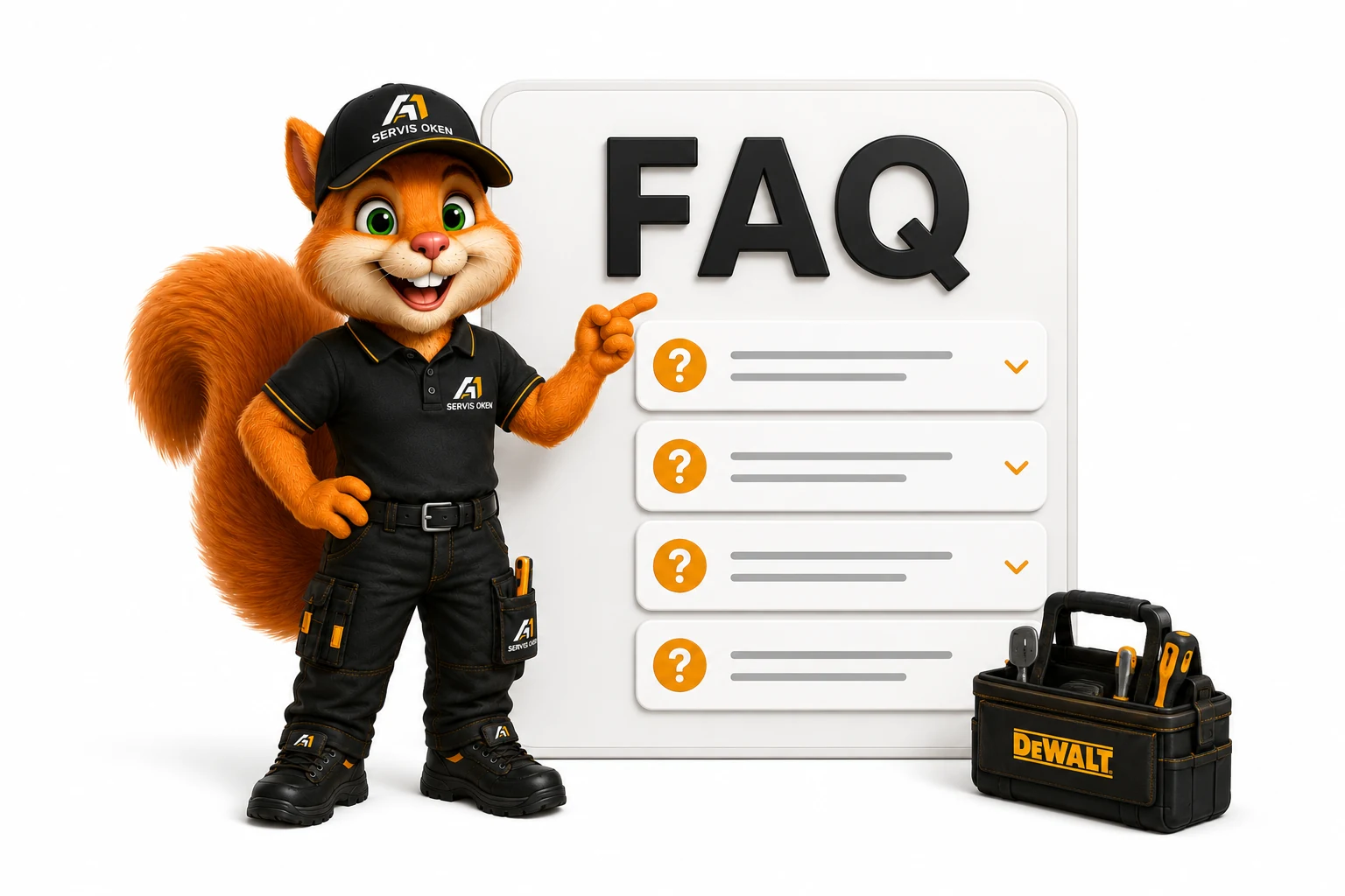 Maskot A1-ServisOken představuje často kladené otázky