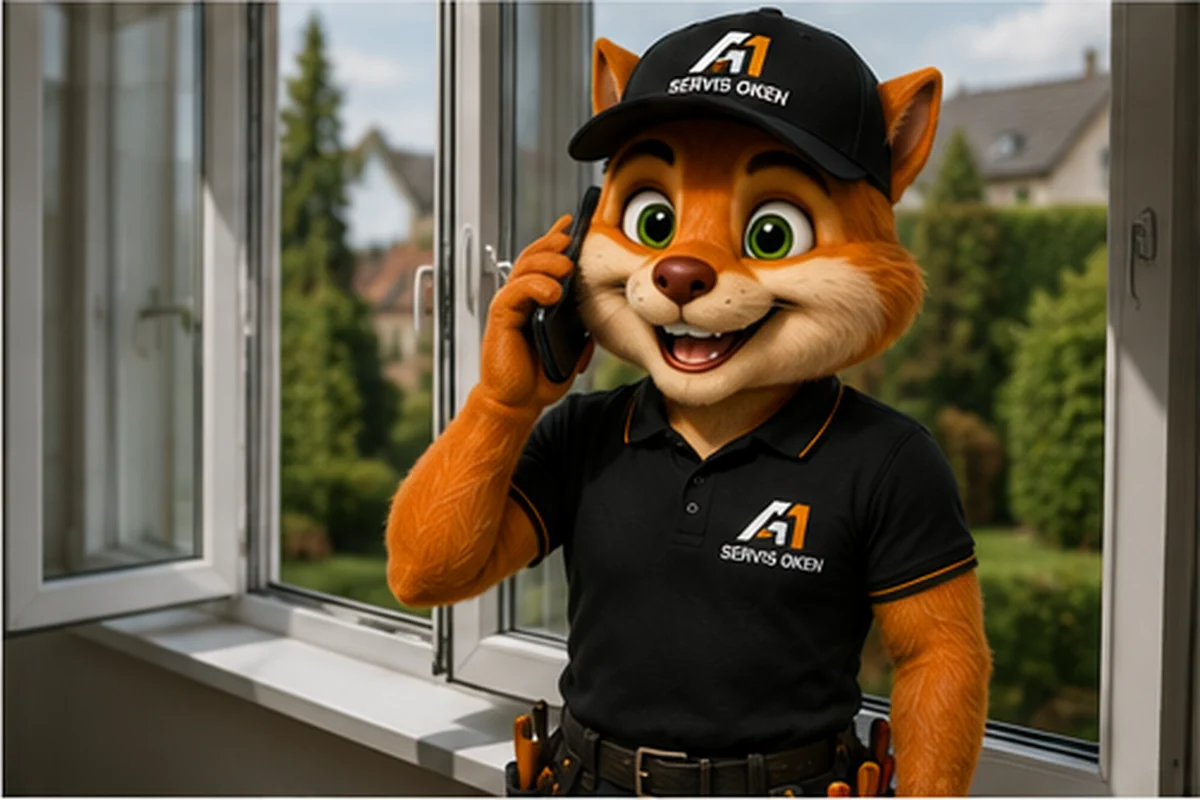 Maskot A1-ServisOken telefonuje zákazníkovi